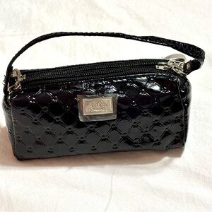 Metallic Quilted Mini Wristlet Purse – Black Compact Evening Bag W/Zippers NWT